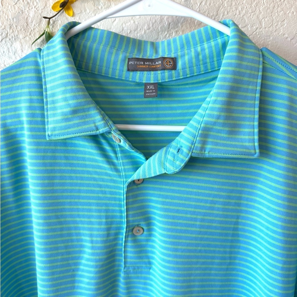 Peter Millar Summer Comfort Light Blue Striped Polo Shirt Sz 2XL